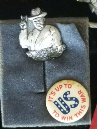 Vintage WWII Pins and Memorabilia 1940s including Churchill V Stick Pin 2
