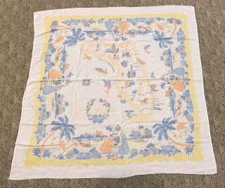 Vintage Florida State Map Linen Tablecloth Souvenir 45” Square
