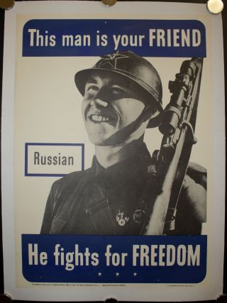 1942 This Man Is Your Friend He Fights For Freedom Russian 20.  5 X 14.  5 Poster