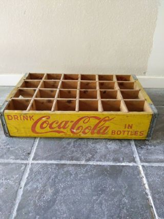 Coca - Cola Wooden Yellow Crate Carrier Box Case Wood Coke 24 Vintage