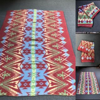 Vtg 1950’ Camp / Beacon Blanket.  Native American Design Print.  Vintage Blanket