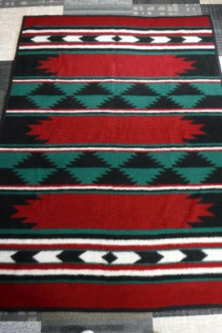 Vintage Reversible Acrylic Camp Blanket Throw Aztec Southwest 72 X 54 Red Green