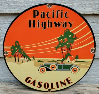 Vintage Old 1950s Pacific Highway Gasoline Motor Oil Porcelain Gas Station Sign