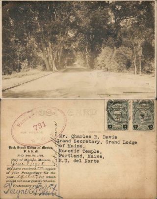 Mexico Rppc Tree - Lined Road / Masonic Temple Correspondence Card Postcard