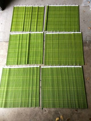 Vintage Mid - Century 60s Plastic Woven Cafe Curtains Green 6 Panels