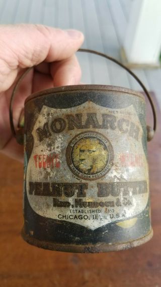 Vintage Monarch 1 Pound Peanut Butter Tin Can 1920 