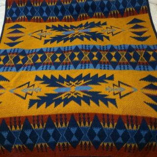 Vintage Biederlack Southwestern America Aztec Print Blanket Soft Plush 55” X 72”