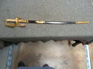 Wwii Japanese Navy Model 1883 Officer Sword W/ Scabbard & Knot - - Excellen