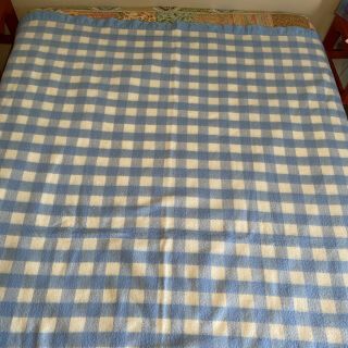 Vintage Acrylic Blanket Satin Trim Binding Blue Check Plaid White 80 X 90 Utica 2