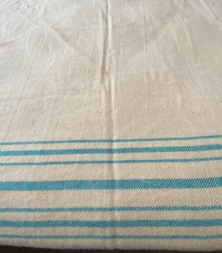 Vintage Wool Camp Blanket Cream W/Blue Stripes Light Wt.  Good For Layering 83x68 3