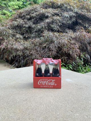Rare Wooden 6 - Pack Coca Cola Evolution Of The Contour Glass Bottle Set