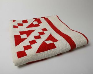 Vintage Hand Pieced Quilt Red & White Jacob 