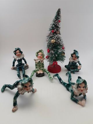Vintage Japan Green Elf Pixie Fairy Figurine Ceramic Pottery