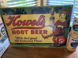 Vintage 5 Cent Howel’s Root Beer Embossed Sign Ohio Soda,  Oil,  Gas,  Tobacco