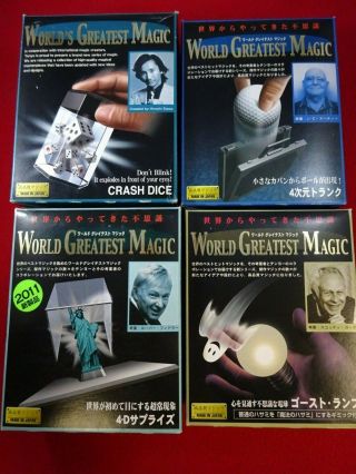 4 Tenyo Magic Tricks - Crash Dice,  4d Trunk,  4d Surprise,  Ghost Lamp