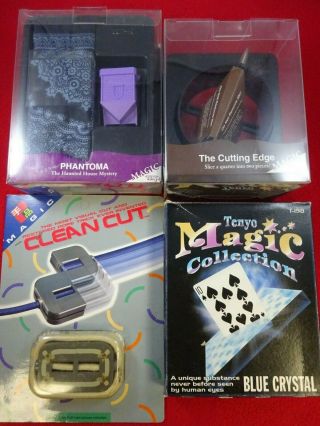 4 Tenyo Magic Tricks - Phantoma,  The Cutting Edge,  Cut,  Blue Crystal