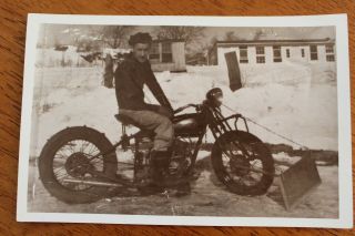 Postcard Rppc Motorcycle (indian?) As A Plow In Snow Kodak