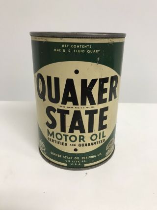 Vintage Quaker State Motor Oil Can Quart Metal Tin Empty