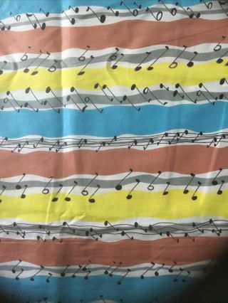 3 Yards 1950s Vintage Cotton Fabric Music Notes Brown Yellow Blue