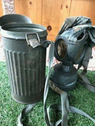 Authentic Wwii Relic Wehrmacht German Gas Mask With Canister