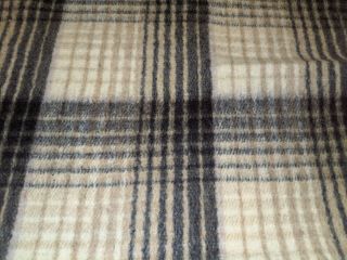 Vintage Blue Beige Plaid Wool Throw Blanket W/fringe 66 X 90 Cabin Feel