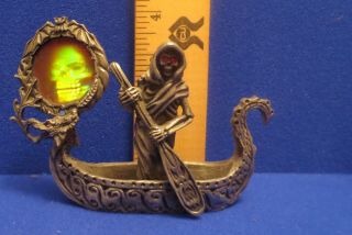 Grim Reaper Pewter Figurine Dragon Boat Holographic Skull 1994 Denicolo Sunglo