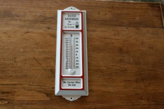 Vintage Metal Hardware Advertising Thermometer Silica Hardware