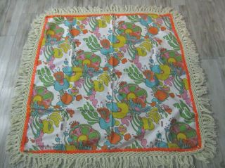 Vintage 60s/70s Peter Max Psychedelic Floral Fabric Tablecloth Groovy Mod