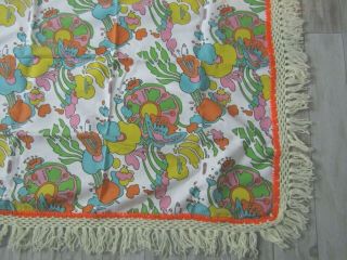 Vintage 60s/70s Peter Max Psychedelic Floral Fabric Tablecloth Groovy MOD 2