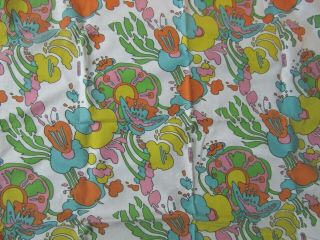 Vintage 60s/70s Peter Max Psychedelic Floral Fabric Tablecloth Groovy MOD 3