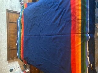 Pendleton Crater Lake Wool FULL size Blanket Blue with Rainbow stripes USA 2