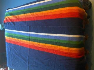 Pendleton Crater Lake Wool FULL size Blanket Blue with Rainbow stripes USA 3