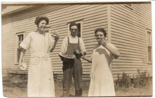 Antique Postcard : Real Photo,  Rppc Country Folk Eating Watermelon