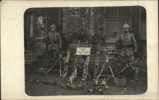 Wwi Rppc Two German Soldiers With Machine Gun Display Real Photo Post Card