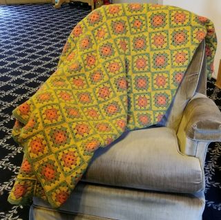 Vintage 60s/70s Handmade Crochet Afghan Throw Granny Squares W/ Flaws 51 " X 55 "