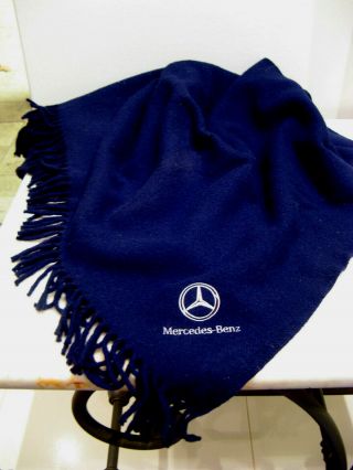 Mercedes - Benz Fairbault Wool 50 X 60 Black / Navy Fringed Car Blanket Throw