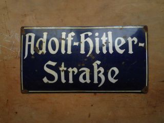 German Metal Enamel Street Sign Plate Big Size Board - Adolf Hitler Strasse Wwii