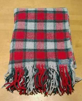 Pendleton Blanket Virgin Wool Fringe Red Gray Plaid Usa 52 " X 70 "