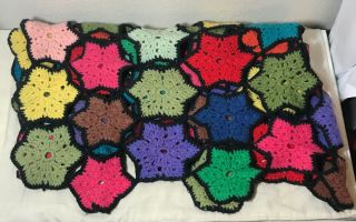 Vintage Handmade Crochet Granny Square Star Shape Afghan Lap Blanket 43x63