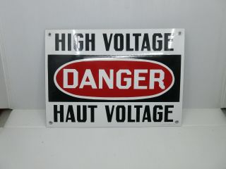 Vintage Danger High Voltage Porcelain Sign Haut Voltage French English Con