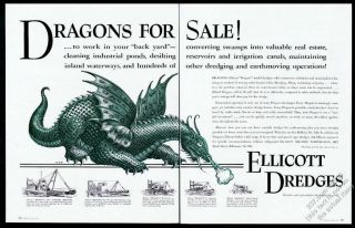 1955 Green Dragon Great Art Elicott Dredge Vintage Print Ad