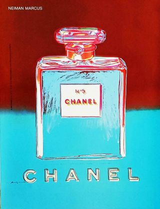 1997 Andy Warhol Chanel No.  5 Perfume Bottle Blue Pink Art Print Advertisment