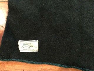 Vintage L.  L.  Bean Forest Green Wool Camp Blanket Full Size Script Label