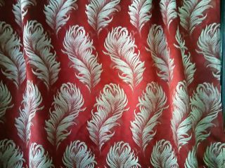 Vintage Curtains Drapery Panels Victorian Red White Feathers Plumes Drapes