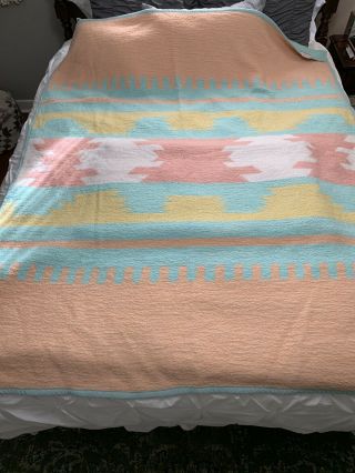Vintage Biederlack Blanket Throw Southwestern Aztec Made Usa 70 X 58 Pretty Soft