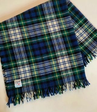 Faribo Pure Wool Blanket Throw Blue Green Plaid 50x54 Faribault Woolen Mill Co