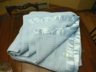 Vintage Waffle Blanket Baby Blue Satin Trim Thermal USA ADULT Morgan - style Full 2