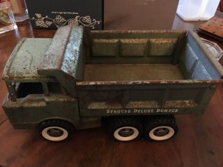Vintage Green Structo Deluxe Dumper Dump Truck Pressed Steel Toy -