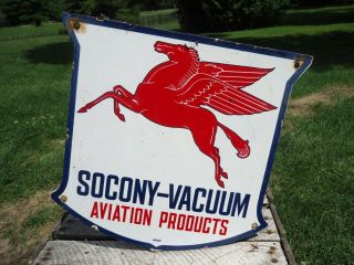 Old Vintage 1950s Socony - Vacuum Aviation Products Porcelain Enamel Gas Pump Sign