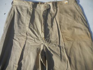 Ww2 Us Army Khaki Button Fly Chino Pants With Cutter Tags Size 40 - 31